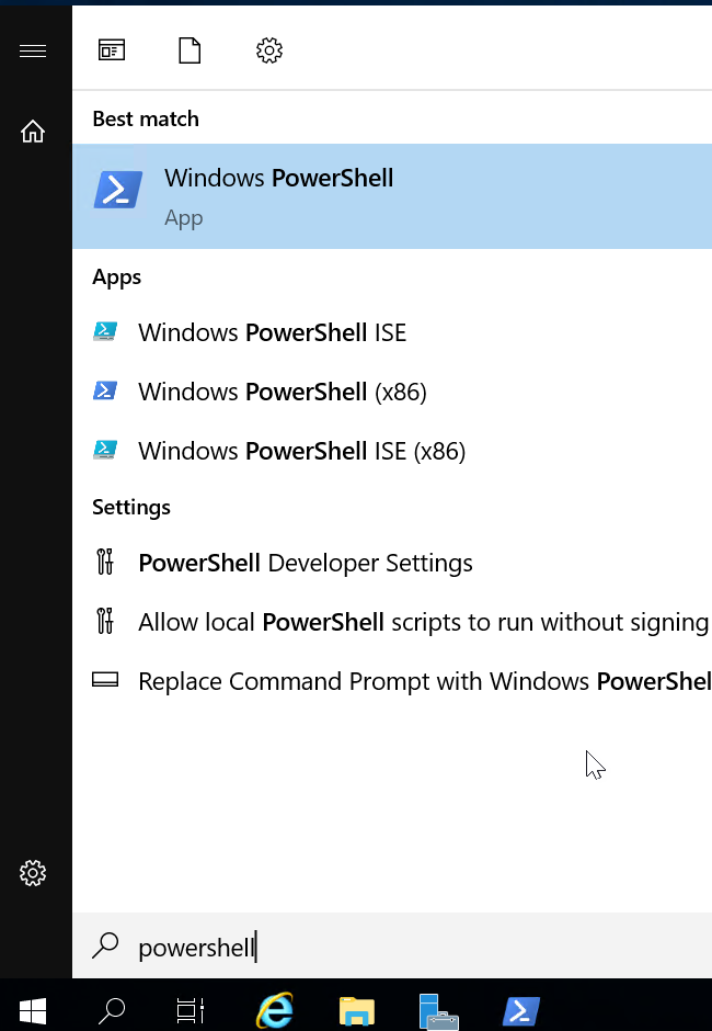 Screenshot of the virtual machine desktop with the start button clicked and PowerShell selected with run as an administrator highlighted.