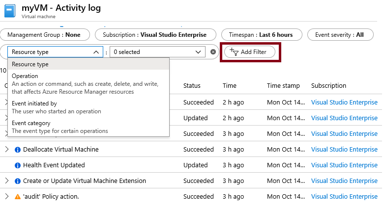Screenshot of the Add filters page with Event type selected.